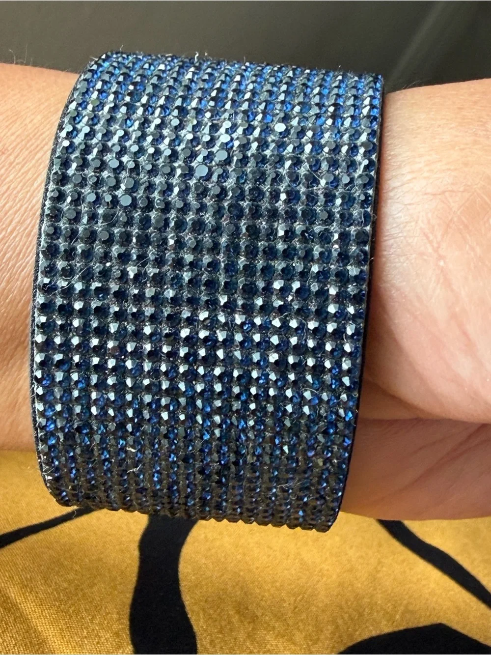 Navy Rhinestones Crystals Leather Wide Band Bracelet Gold-Tone Twist Lock